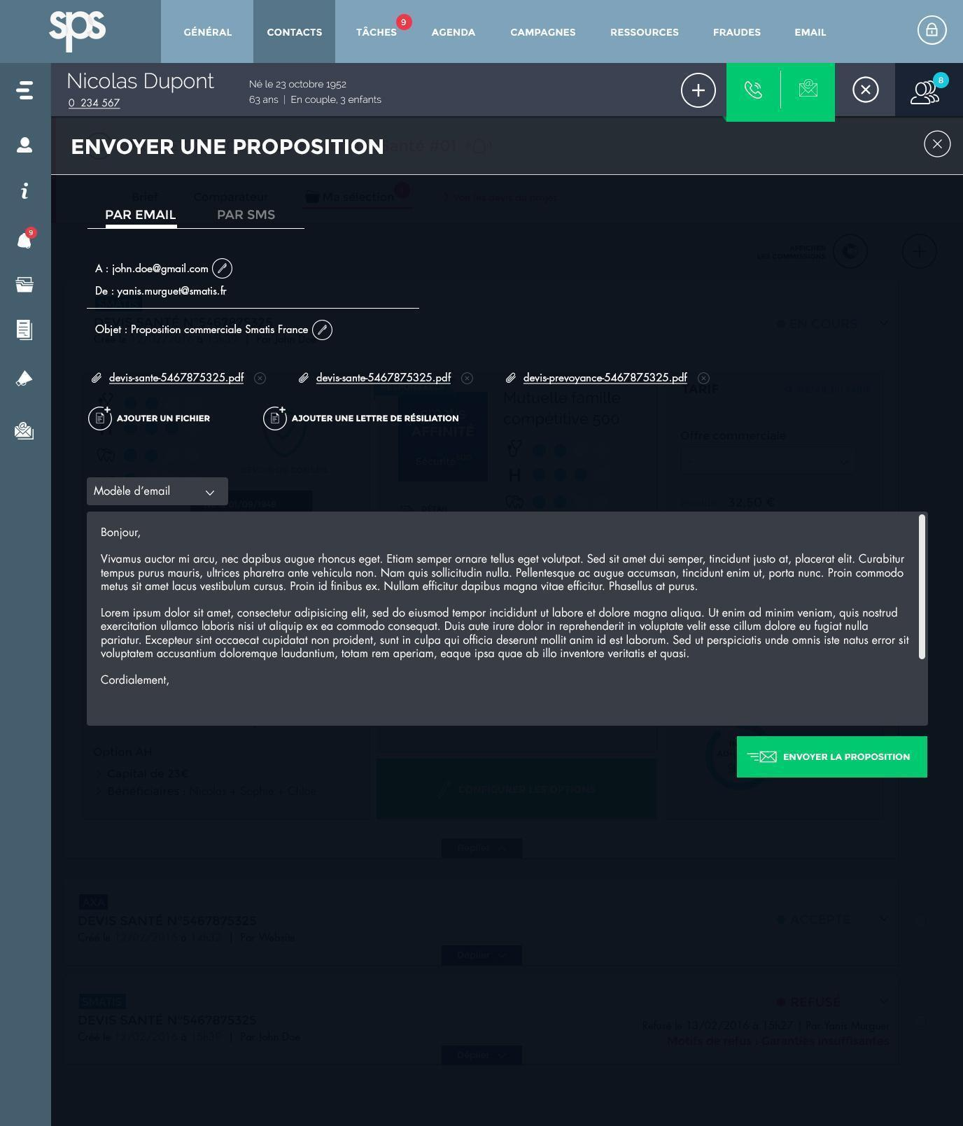 Envoi de la proposition