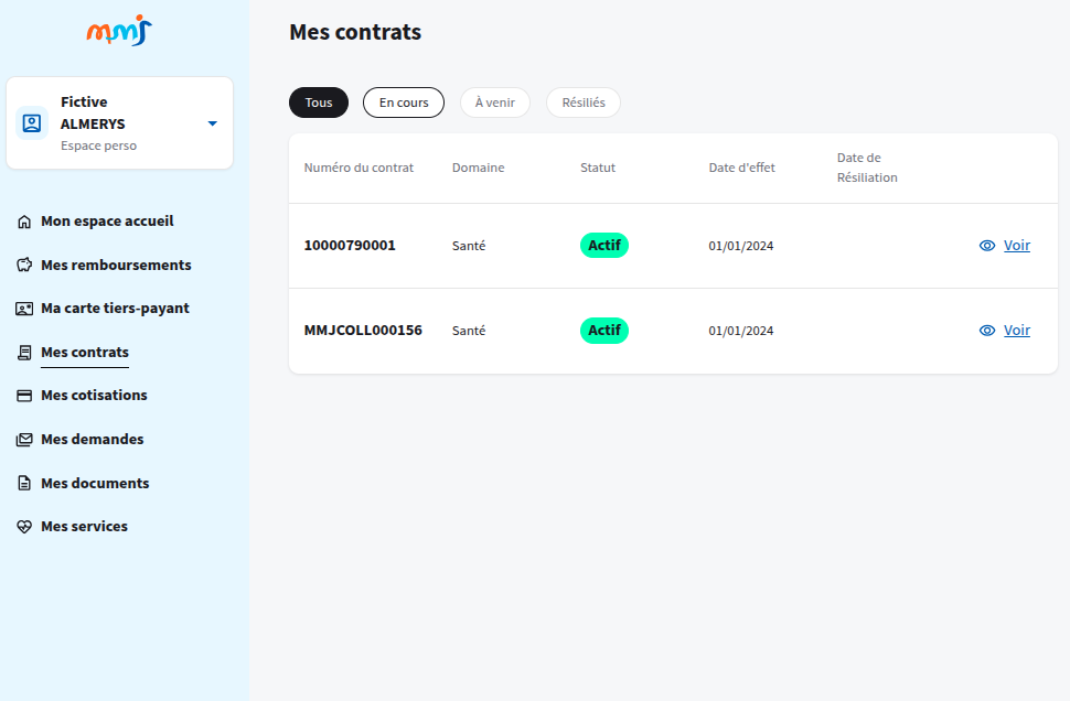 Liste des contrats